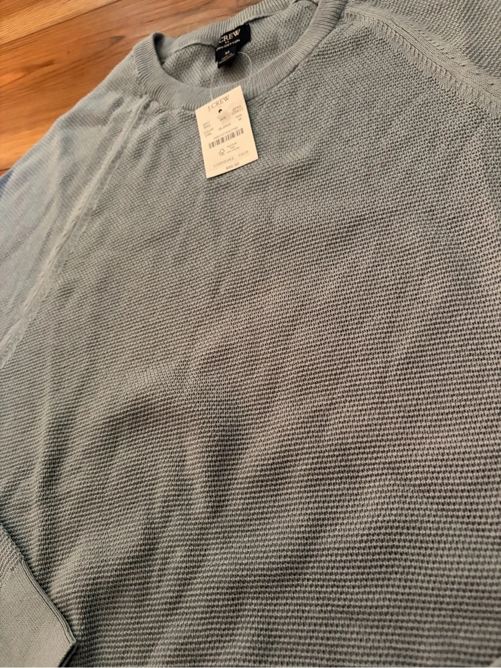 J. Crew Men’s Sky Blue Waffle-Knit Crewneck Sweater